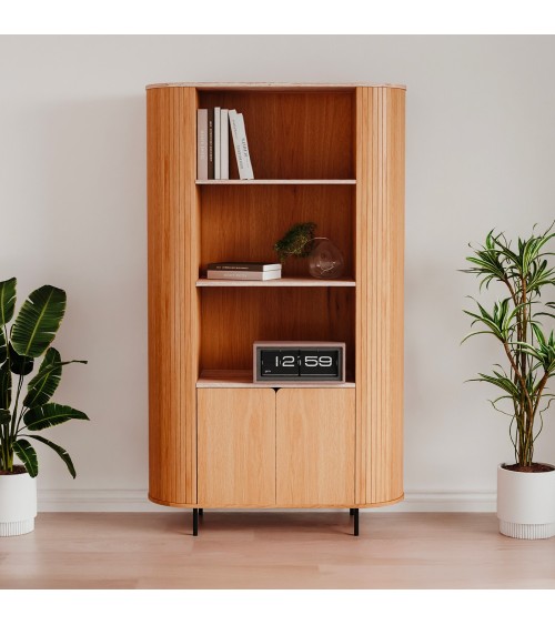 Credenza Fabia 53A 2 ante colore rovere e 3 vani a giorno con ripiani effetto travertino