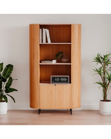Credenza Fabia 53A 2 ante colore rovere e 3 vani a giorno con ripiani effetto travertino