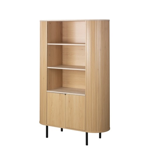 Credenza Fabia 53A 2 ante colore rovere e 3 vani a giorno con ripiani effetto travertino