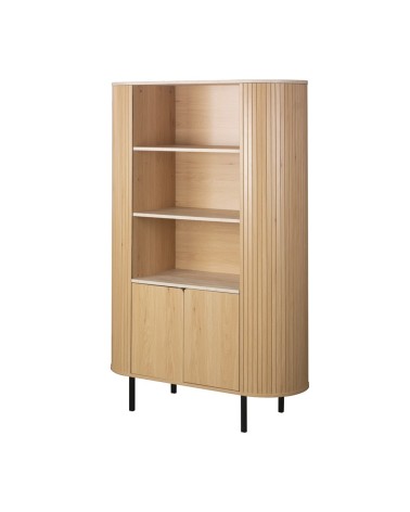 Credenza Fabia 53A 2 ante colore rovere e 3 vani a giorno con ripiani effetto travertino