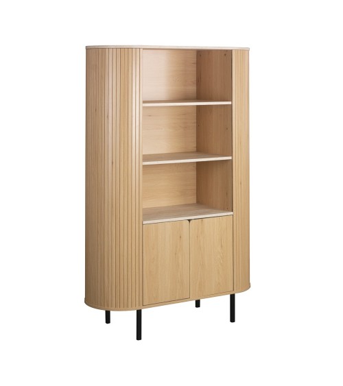 Credenza Fabia 53A 2 ante colore rovere e 3 vani a giorno con ripiani effetto travertino