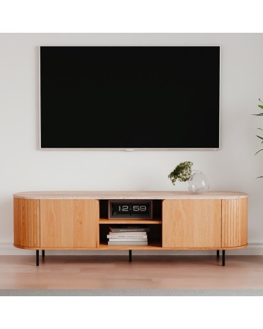 Mobile porta tv Fabia 56B con 2 ante e nicchie a giorno colore rovere e top effetto travertino
