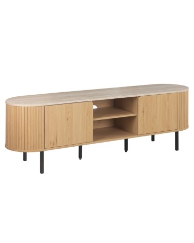 Mobile porta tv Fabia 56B con 2 ante e nicchie a giorno colore rovere e top effetto travertino