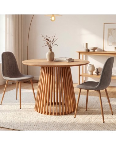 Tavolo rotondo Garle 81A con base cannettata in legno naturale