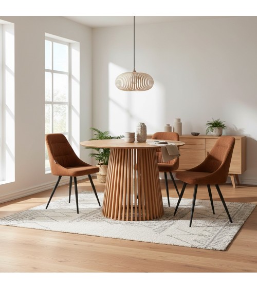 Tavolo rotondo Garle 81A con base cannettata in legno naturale
