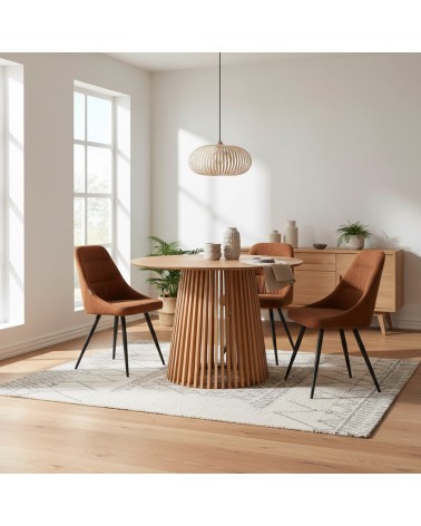 Tavolo rotondo Garle 81A con base cannettata in legno naturale
