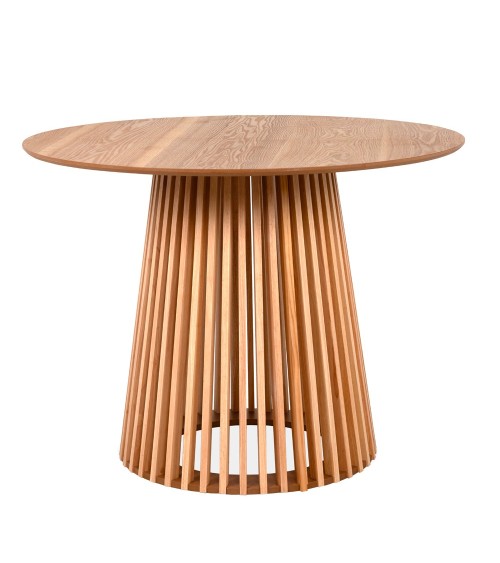 Tavolo rotondo Garle 81A con base cannettata in legno naturale