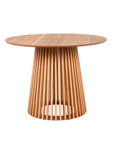 Tavolo rotondo Garle 81A con base cannettata in legno naturale