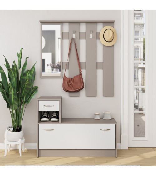 Mobile ingresso Rudolf con specchio colore tortora e bianco