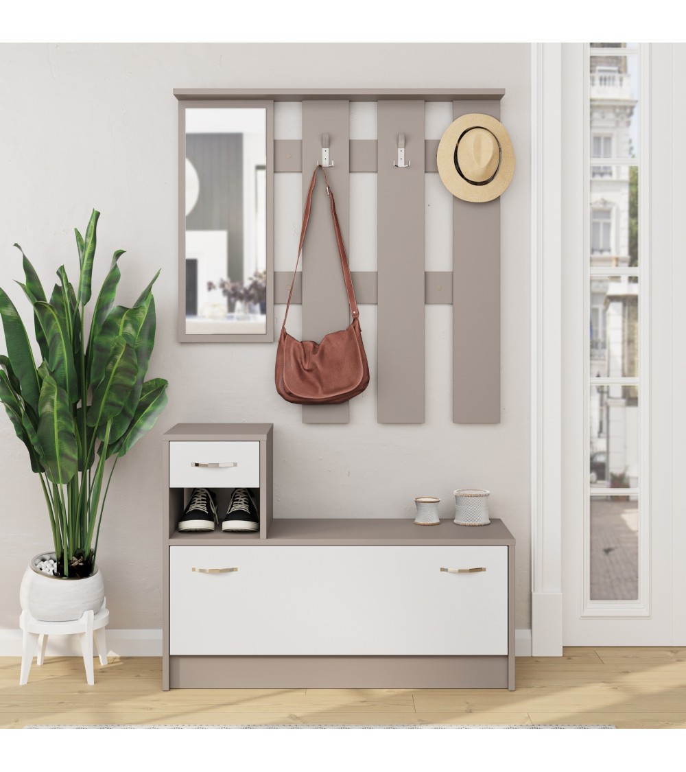 Mobile ingresso Rudolf con specchio colore tortora e bianco