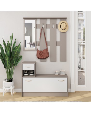 Mobile ingresso Rudolf con specchio colore tortora e bianco