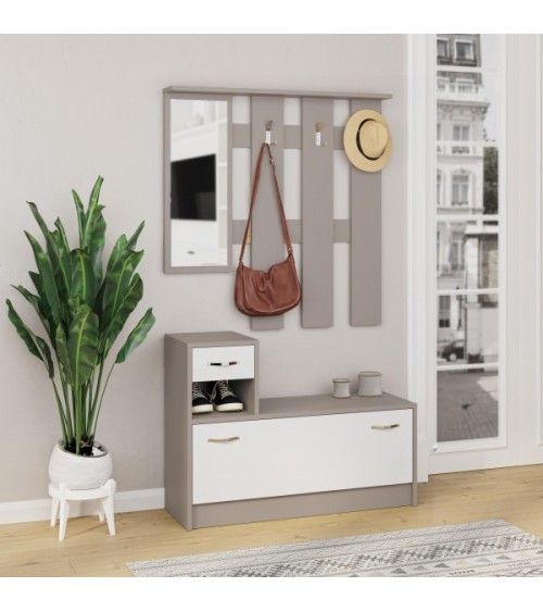 Mobile ingresso Rudolf con specchio colore tortora e bianco