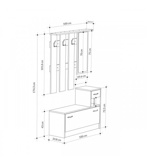 Mobile ingresso Rudolf con specchio colore tortora e bianco