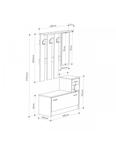 Mobile ingresso Rudolf con specchio colore tortora e bianco