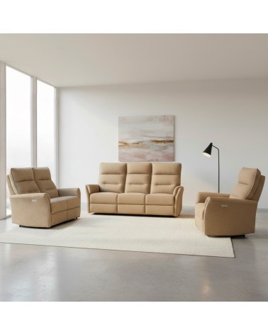 Set divani Softwave 2 e 3 posti e poltrona con recliner elettrici in tessuto G270 Camel