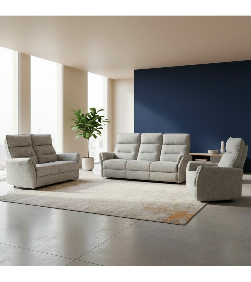 Set divani Softwave 2 e 3 posti e poltrona con recliner elettrici in tessuto G268 grigio