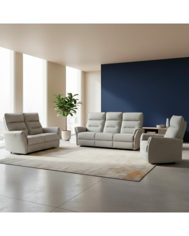 Set divani Softwave 2 e 3 posti e poltrona con recliner elettrici in tessuto G268 grigio
