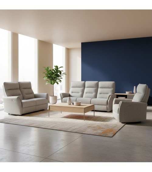 Set divani Softwave 2 e 3 posti e poltrona con recliner elettrici in tessuto G268 grigio