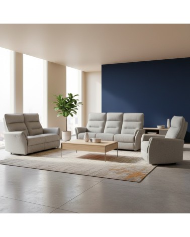 Set divani Softwave 2 e 3 posti e poltrona con recliner elettrici in tessuto G268 grigio