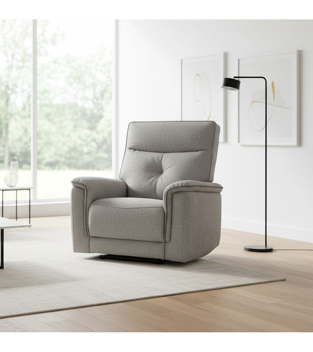 Poltrona relax Elysio con recliner elettrico in tessuto G268 grigio