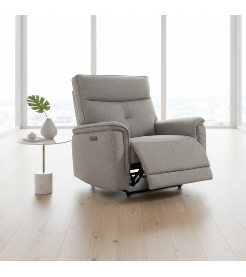 Poltrona relax Elysio con recliner elettrico in tessuto G268 grigio