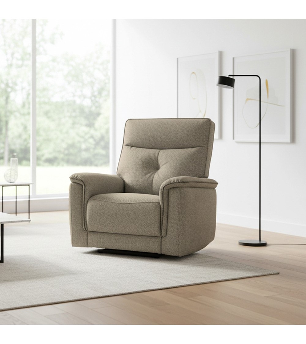 Poltrona relax Elysio con recliner elettrico in tessuto G093 sabbia