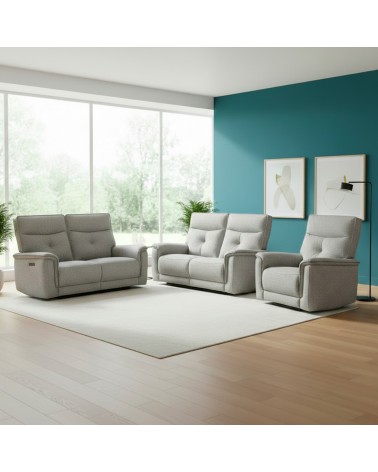 Set divani Elysio 2 e 3 posti e poltrona con recliner elettrici in tessuto G268 grigio
