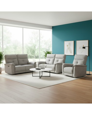 Set divani Elysio 2 e 3 posti e poltrona con recliner elettrici in tessuto G268 grigio