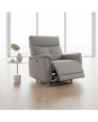 Set divani Elysio 2 e 3 posti e poltrona con recliner elettrici in tessuto G268 grigio