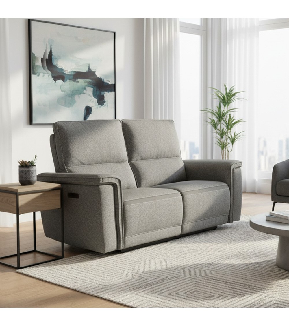 Divano recliner 2 posti Velveta elettrico in tessuto L008 grigio