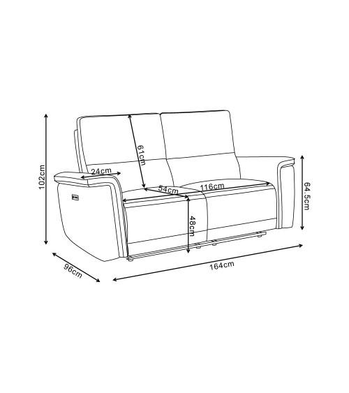 Divano recliner 2 posti Velveta elettrico in tessuto L008 grigio