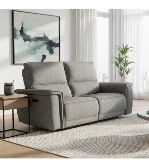 Divano recliner 3 posti Velveta elettrico in tessuto L008 grigio