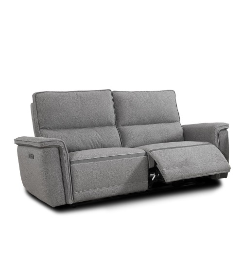 Divano recliner 3 posti Velveta elettrico in tessuto L008 grigio