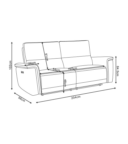 Divano recliner 3 posti Velveta elettrico in tessuto L008 grigio