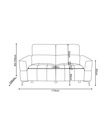 Divano recliner Luxora 2 posti elettrico in tessuto E006 aragosta