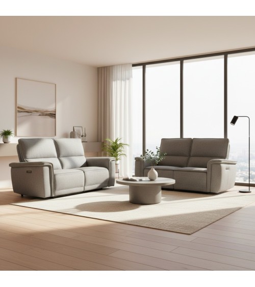 Set divani recliner Velveta 2 e 3 posti elettrici in tessuto L008 grigio