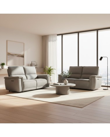 Set divani recliner Velveta 2 e 3 posti elettrici in tessuto L008 grigio
