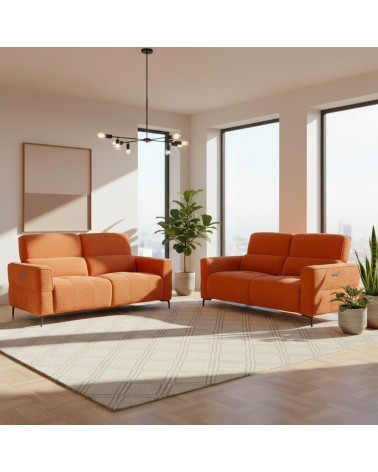 Set divani recliner Luxora 2 e 3 posti elettrici in tessuto E006 aragosta