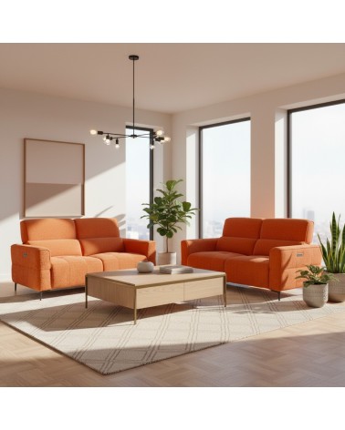 Set divani recliner Luxora 2 e 3 posti elettrici in tessuto E006 aragosta