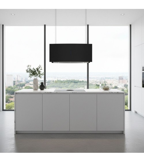 Cappa Samet a isola MCIB101 90 cm. con pannelli in vetro curvi colore nero