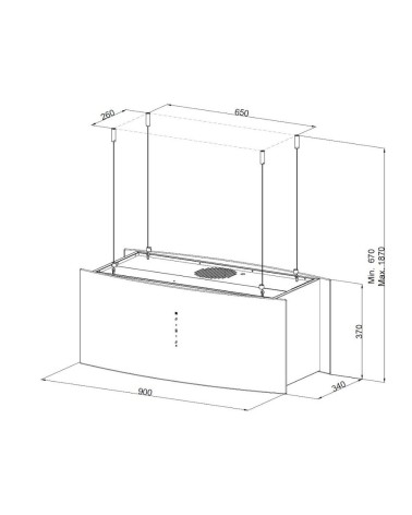 Cappa Samet a isola MCIB101 90 cm. con pannelli in vetro curvi colore nero