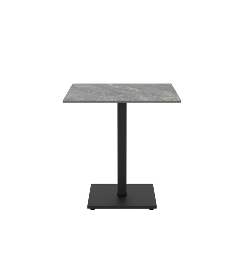 Set 2 tavoli Elora 70x70 con piano in ceramica effetto marmo grigio e gambe nere
