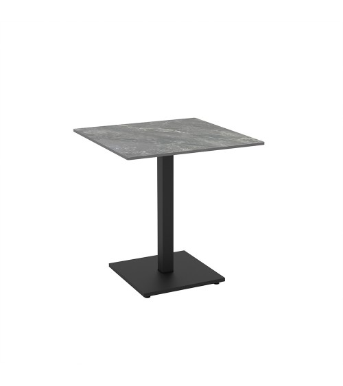 Set 2 tavoli Elora 70x70 con piano in ceramica effetto marmo grigio e gambe nere