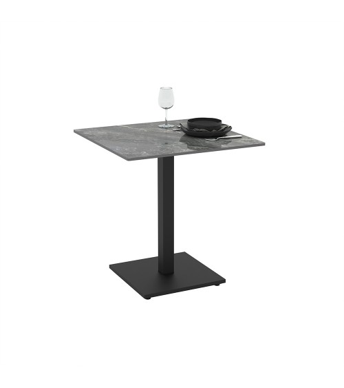 Set 2 tavoli Elora 70x70 con piano in ceramica effetto marmo grigio e gambe nere