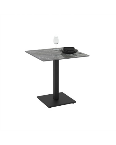 Set 2 tavoli Elora 70x70 con piano in ceramica effetto marmo grigio e gambe nere
