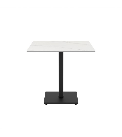 Set 2 tavoli Elora 80x80 con piano in ceramica effetto marmo bianco calacatta e gambe nere