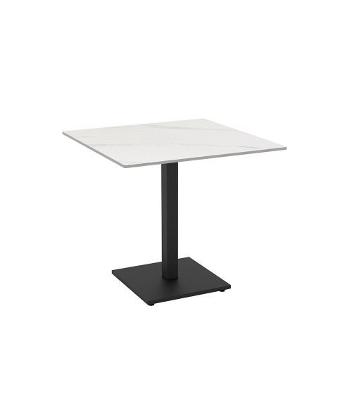 Set 2 tavoli Elora 80x80 con piano in ceramica effetto marmo bianco calacatta e gambe nere