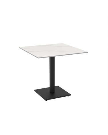 Set 2 tavoli Elora 80x80 con piano in ceramica effetto marmo bianco calacatta e gambe nere