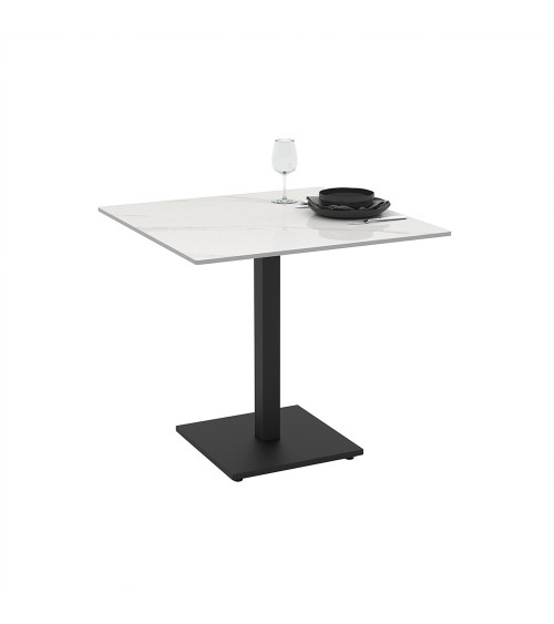 Set 2 tavoli Elora 80x80 con piano in ceramica effetto marmo bianco calacatta e gambe nere