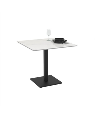 Set 2 tavoli Elora 80x80 con piano in ceramica effetto marmo bianco calacatta e gambe nere